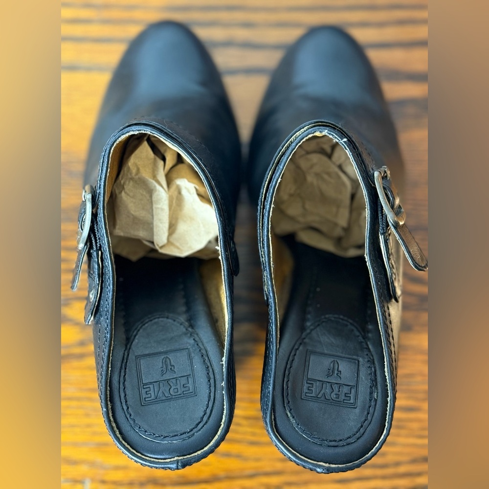 Western Rodeo Frye Patty Slingback Black Leather Block Heel Clog Mules 8. 5 M - Picture 7 of 13